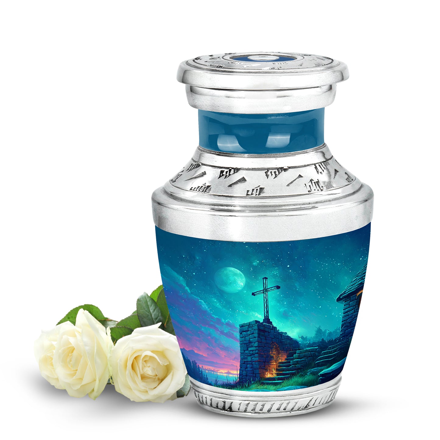 Personalized Blue Steadfast Cross Cremation Urns for Human Ashes - 10-inch, 200 cu in - Yatskia