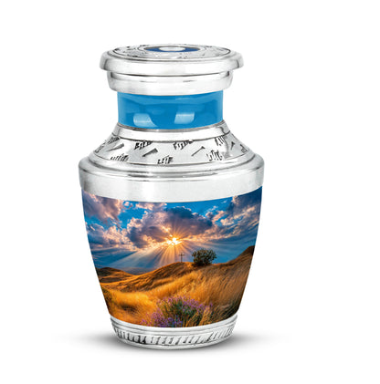 Blessed Cross Cremation Urns for Human Ashes - Blue 10-inch - Yatskia
