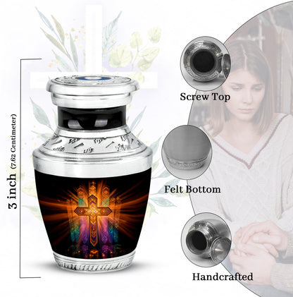 Ebony Cross Cremation Urn top-down view of secure threaded lid - contemporary cross design with modern artistic flair - mini keepsake memorial for portion of cremation ashes