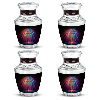Midnight Black Cross Cremation Urn back view with polished surface - artistic cross interpretation with creative detail - 10 inch aluminum urn for cremated remains