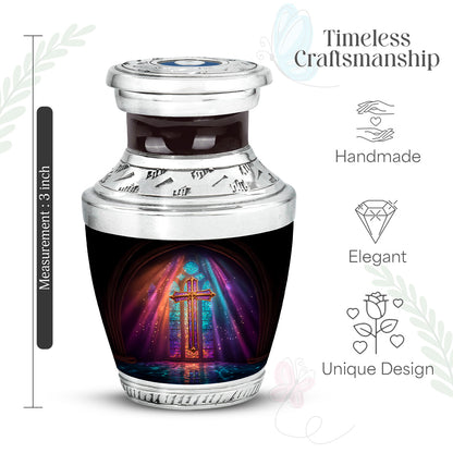 Jet Black Cross Cremation Urn top-down view of secure threaded lid - contemporary cross design with modern artistic flair - mini keepsake memorial for portion of cremation ashes
