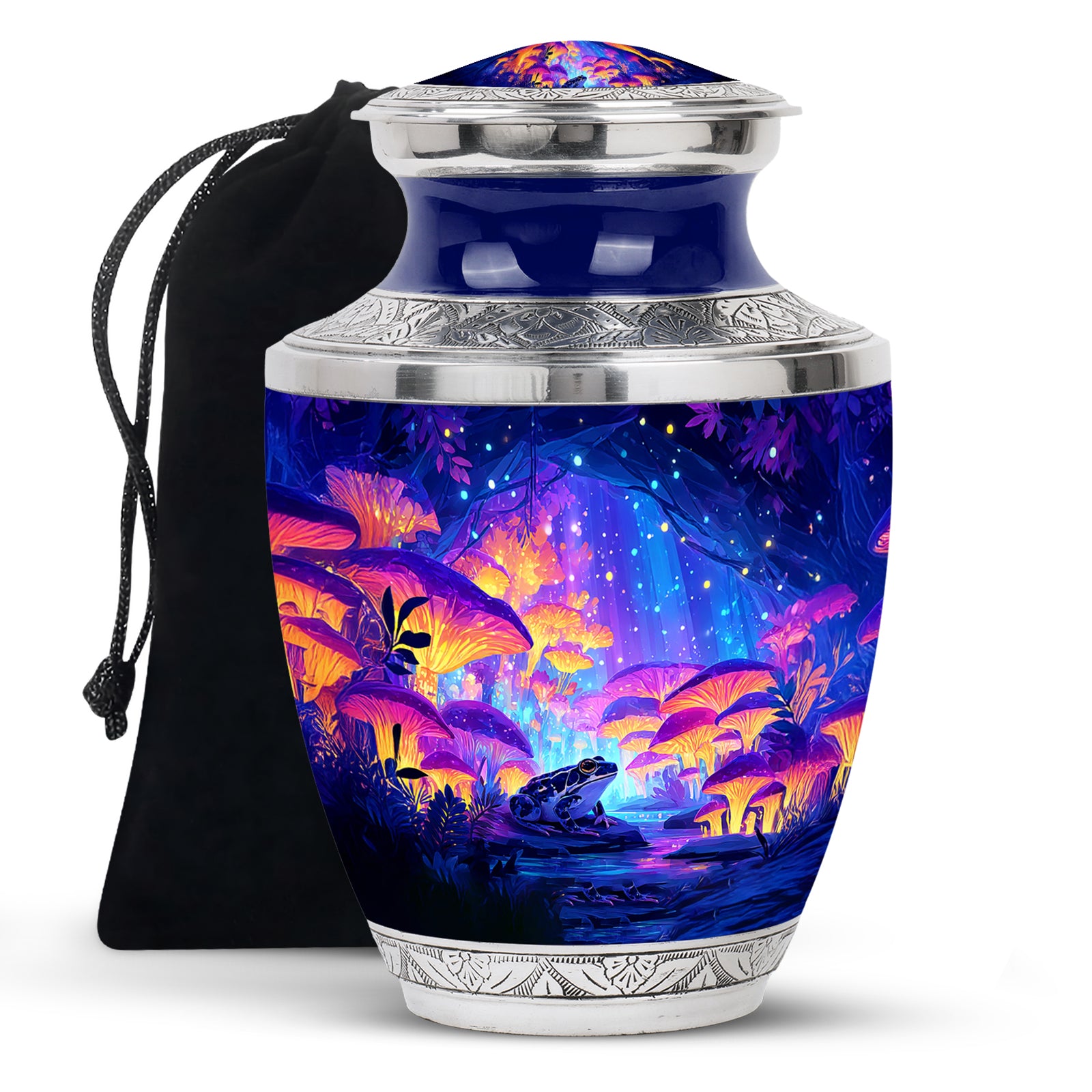 Soft Blue Frog Cremation Urn side profile showing urn shape - artistic frog interpretation with creative detail - full-size 10 inch 200 cubic inch adult cremation urn