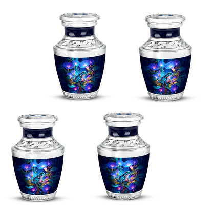 Indigo Frog Cremation Urn back view with polished surface - modern art-inspired frog motif on sleek aluminum - 10 inch aluminum urn for cremated remains