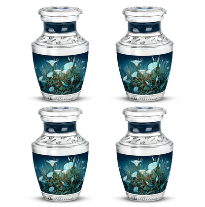 Indigo Frog Cremation Urn back view with polished surface - modern art-inspired frog motif on sleek aluminum - 10 inch aluminum urn for cremated remains