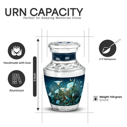 Celestial Blue Frog Cremation Urn top-down view of secure threaded lid - modern art-inspired frog motif on sleek aluminum - mini keepsake memorial for portion of cremation ashes