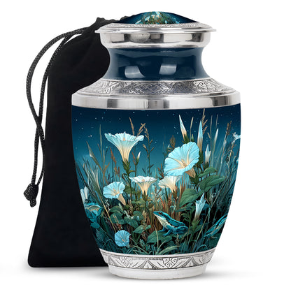 Vivid Blue Frog Cremation Urn side profile showing urn shape - artistic frog interpretation with creative detail - full-size 10 inch 200 cubic inch adult cremation urn