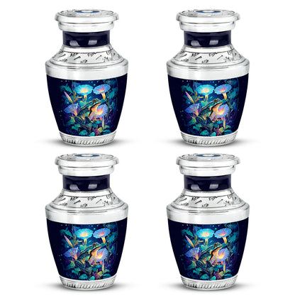 Bright Blue Frog Cremation Urn back view with polished surface - artistic frog interpretation with creative detail - 10 inch aluminum urn for cremated remains