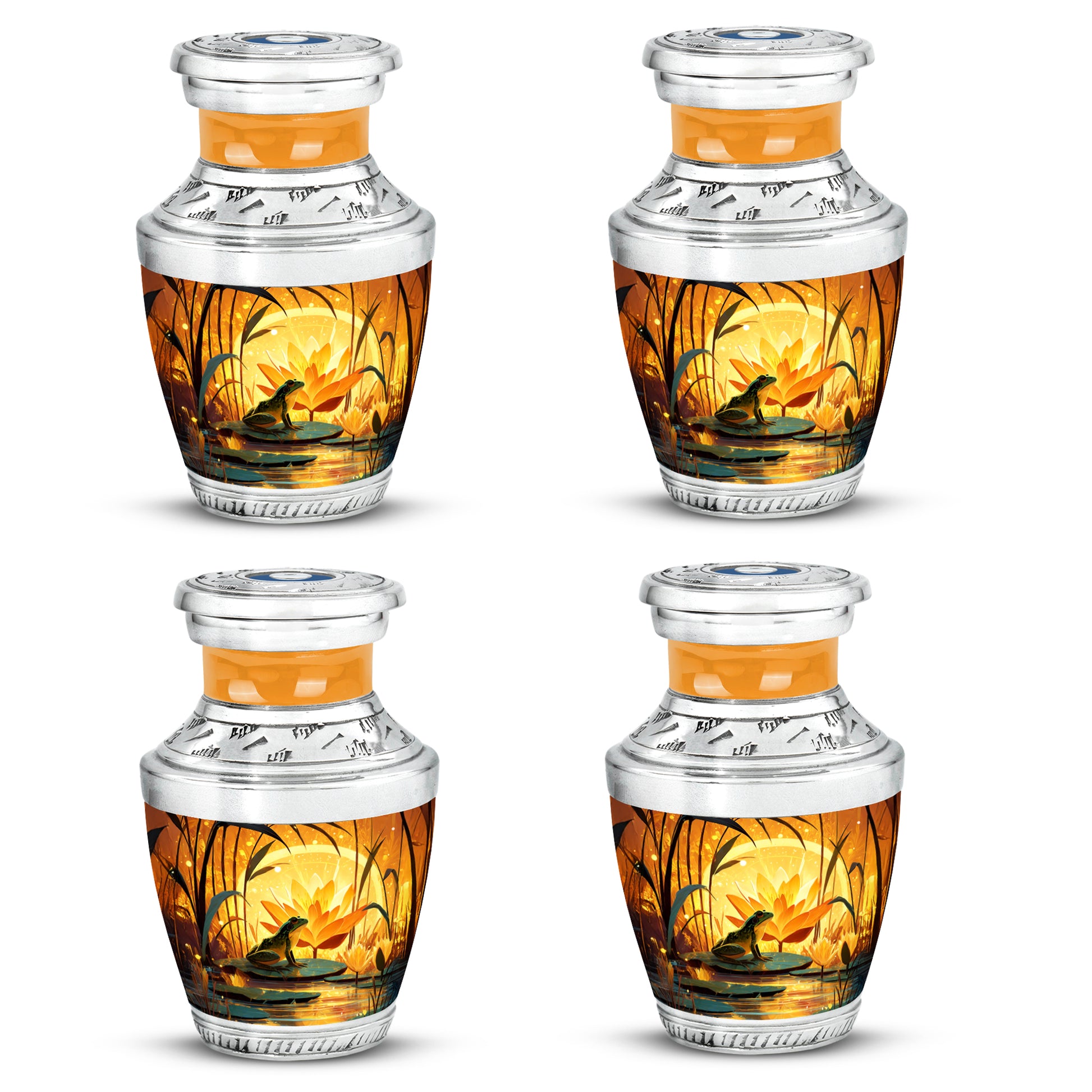 Gilded Gold Frog Cremation Urn back view with polished surface - modern art-inspired frog motif on sleek aluminum - 10 inch aluminum urn for cremated remains