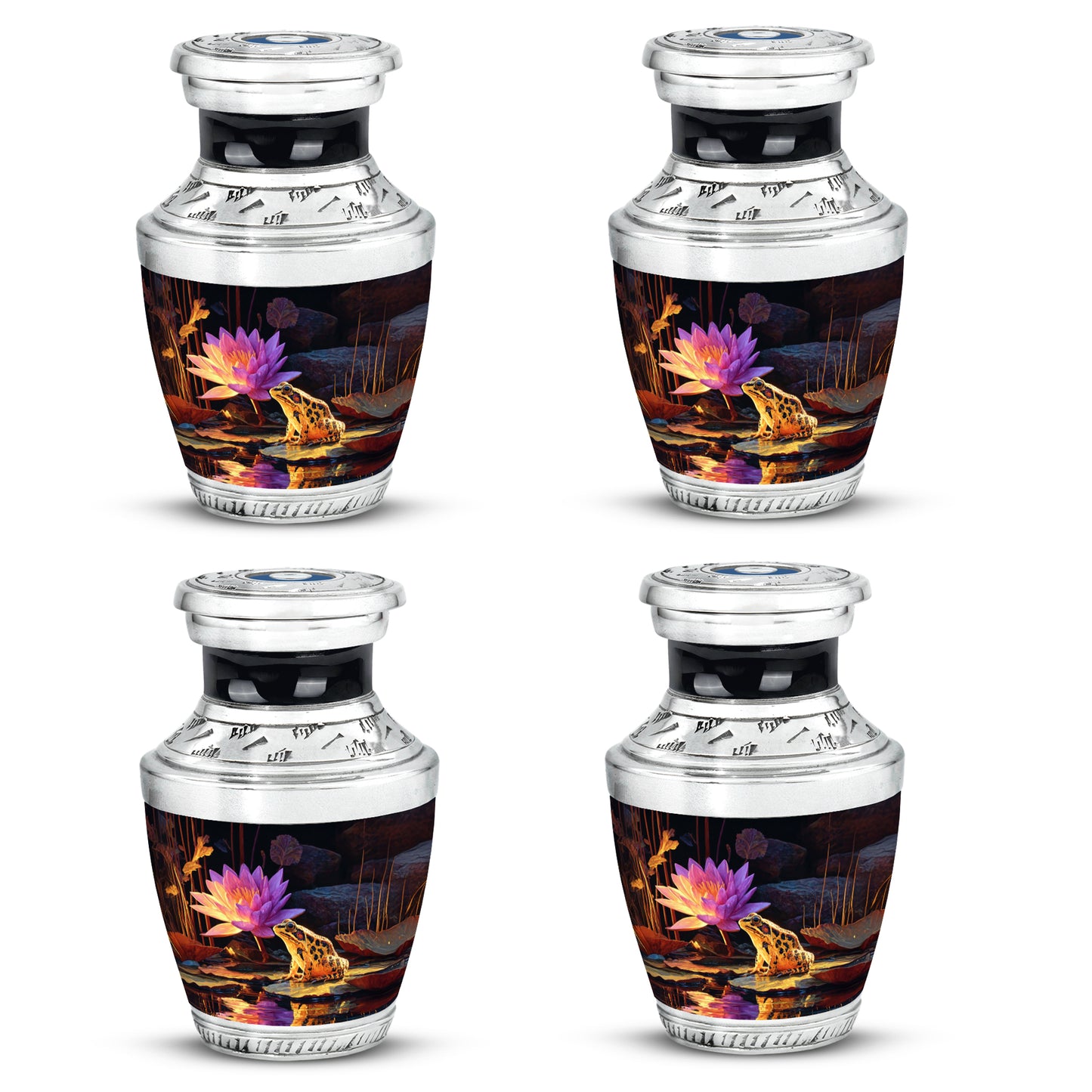 Onyx Black Frog Cremation Urn back view with polished surface - artistic frog interpretation with creative detail - 10 inch aluminum urn for cremated remains