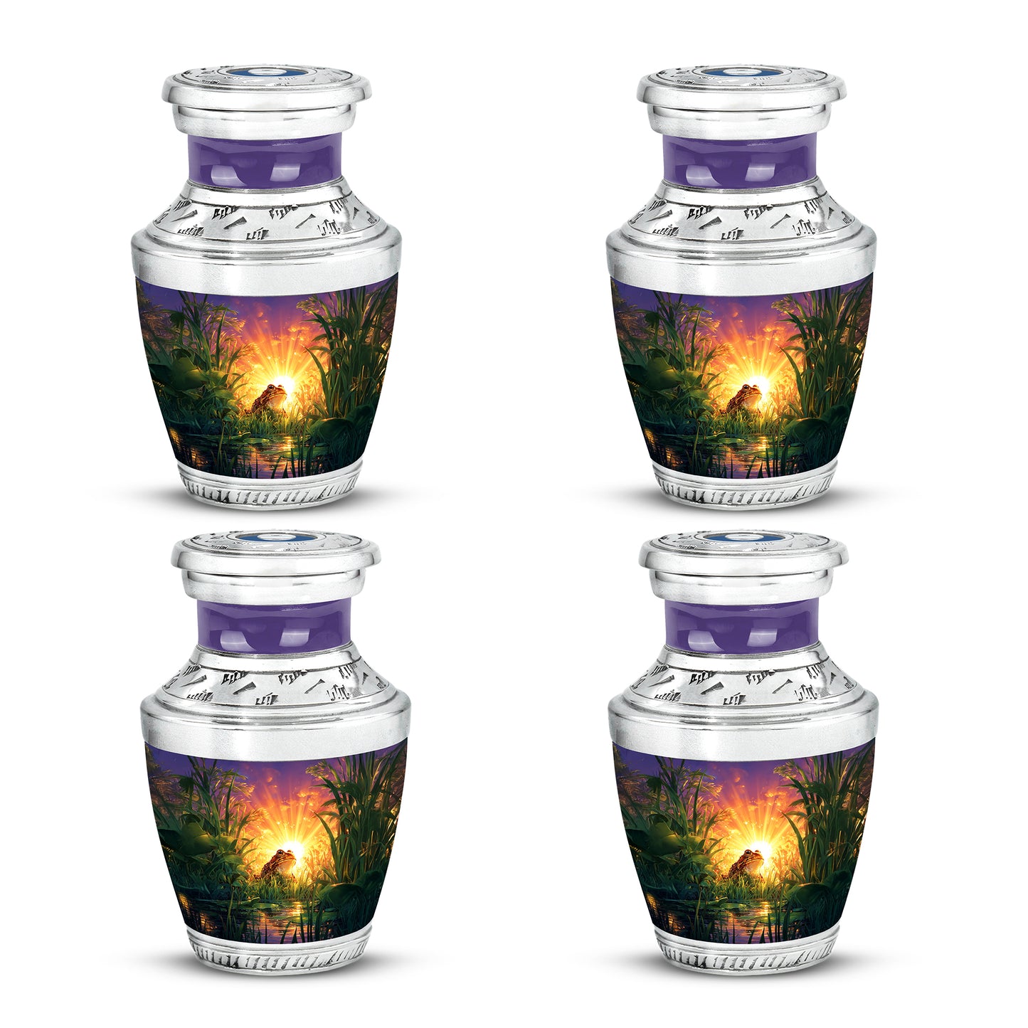 Plum Purple Frog Cremation Urn back view with polished surface - contemporary frog design with modern artistic flair - 10 inch aluminum urn for cremated remains
