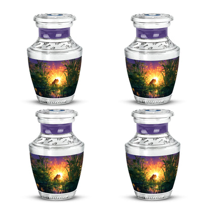 Plum Purple Frog Cremation Urn back view with polished surface - contemporary frog design with modern artistic flair - 10 inch aluminum urn for cremated remains