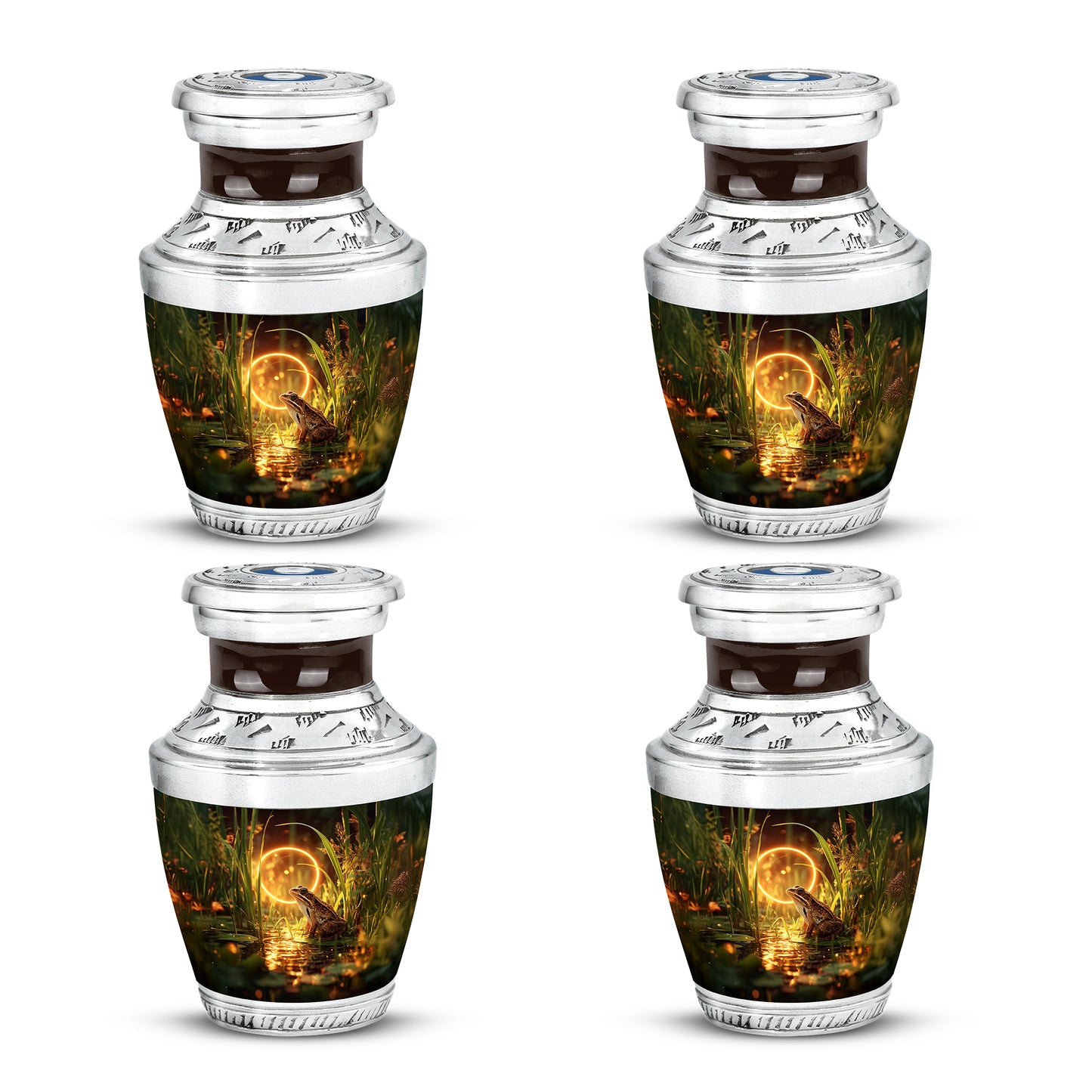 Amber Gold Frog Cremation Urn back view with polished surface - contemporary frog design with modern artistic flair - 10 inch aluminum urn for cremated remains