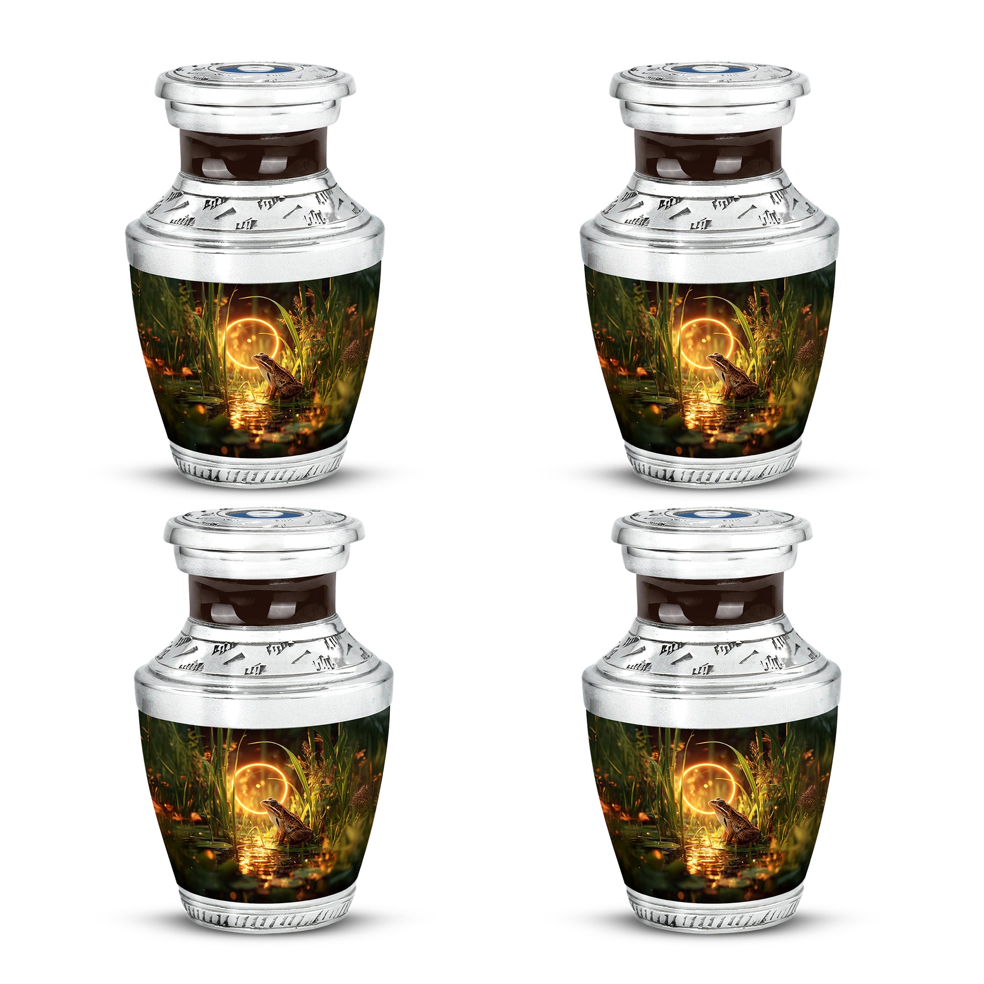 Amber Gold Frog Cremation Urn back view with polished surface - contemporary frog design with modern artistic flair - 10 inch aluminum urn for cremated remains