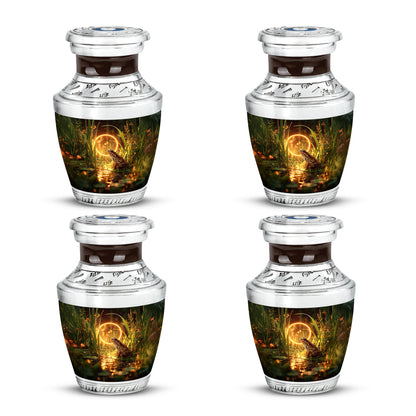 Amber Gold Frog Cremation Urn back view with polished surface - contemporary frog design with modern artistic flair - 10 inch aluminum urn for cremated remains