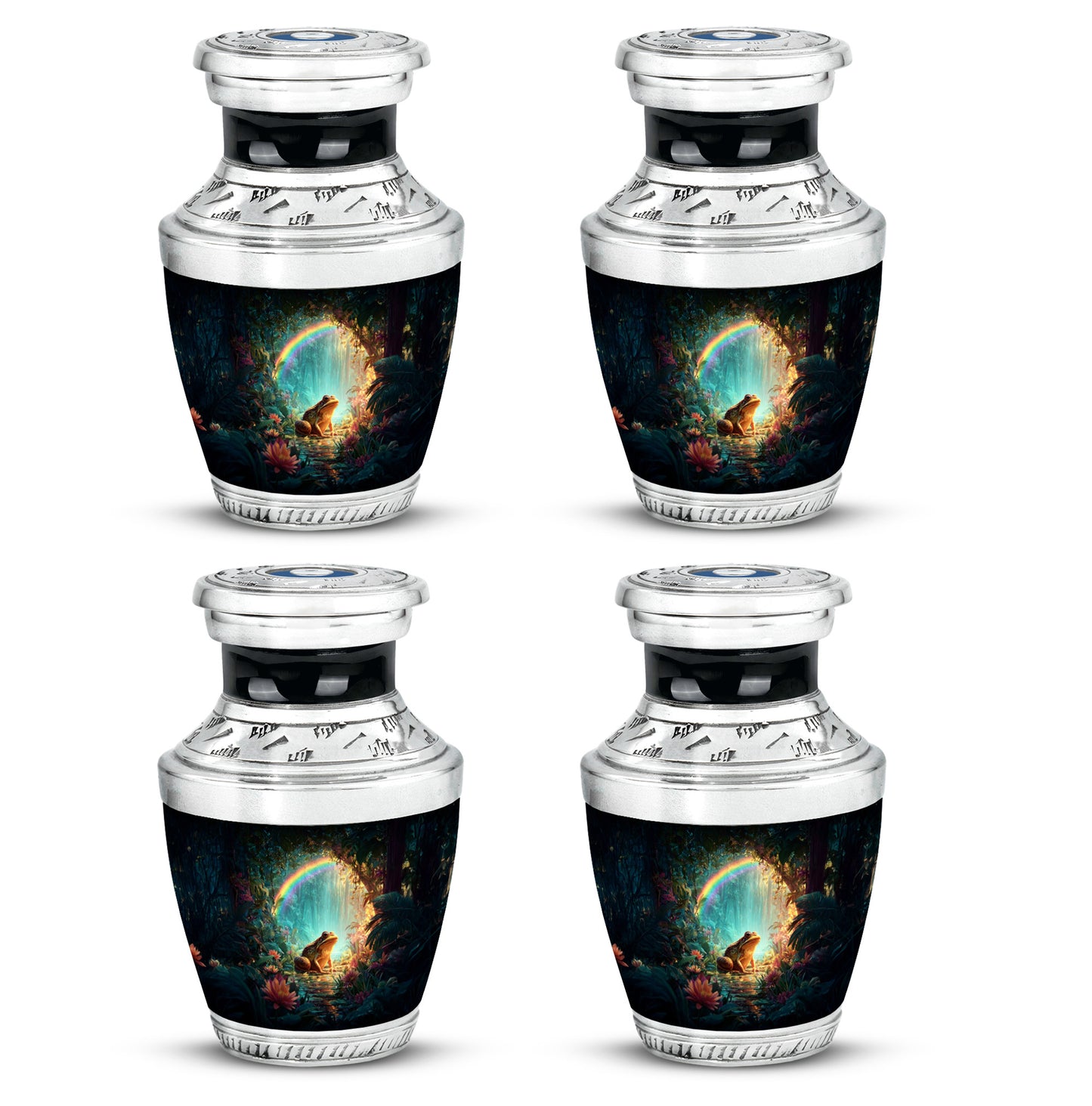 Obsidian Black Frog Cremation Urn back view with polished surface - artistic frog interpretation with creative detail - 10 inch aluminum urn for cremated remains