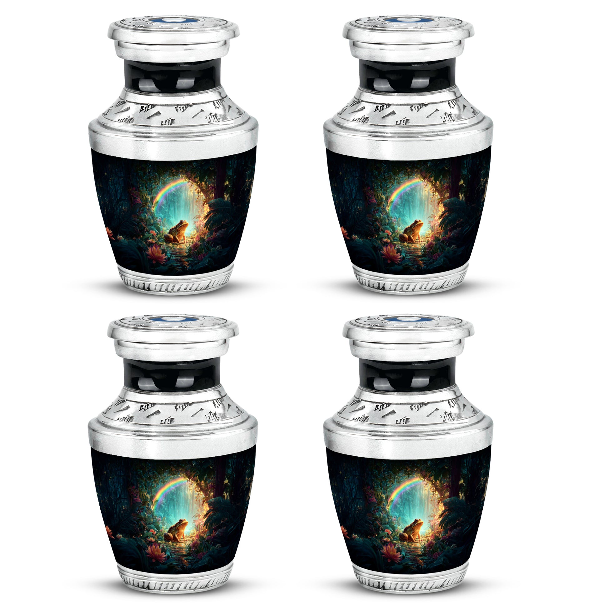 Obsidian Black Frog Cremation Urn back view with polished surface - artistic frog interpretation with creative detail - 10 inch aluminum urn for cremated remains
