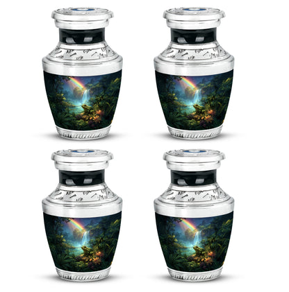 Serene Blue Frog Cremation Urn back view with polished surface - stylized abstract frog pattern with bold lines - 10 inch aluminum urn for cremated remains