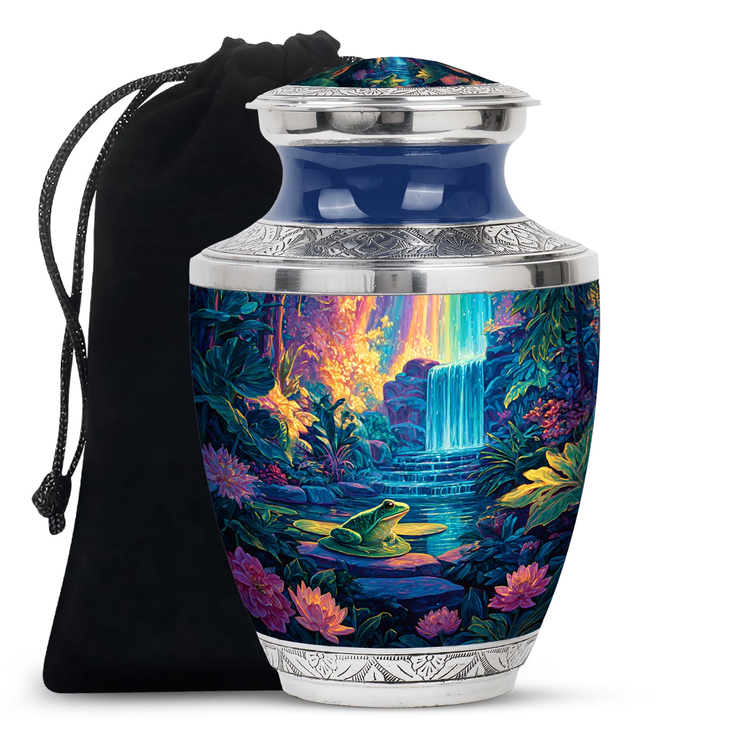 Charcoal Gray Frog Cremation Urn side profile showing urn shape - contemporary frog design with modern artistic flair - full-size 10 inch 200 cubic inch adult cremation urn