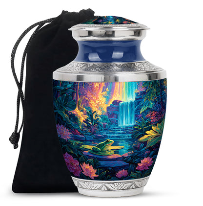 Charcoal Gray Frog Cremation Urn side profile showing urn shape - contemporary frog design with modern artistic flair - full-size 10 inch 200 cubic inch adult cremation urn