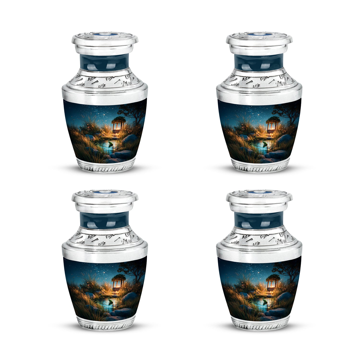 Sky Blue Frog Cremation Urn back view with polished surface - contemporary frog design with modern artistic flair - 10 inch aluminum urn for cremated remains