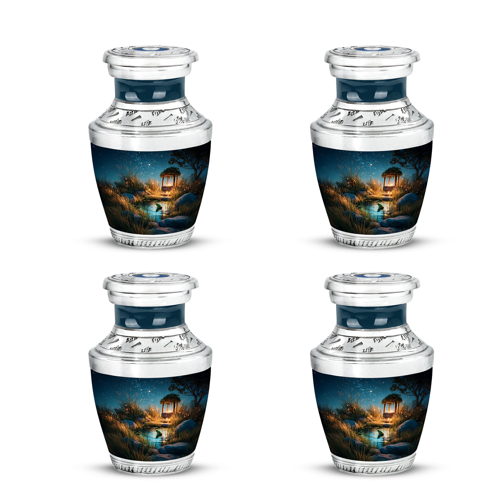 Sky Blue Frog Cremation Urn back view with polished surface - contemporary frog design with modern artistic flair - 10 inch aluminum urn for cremated remains