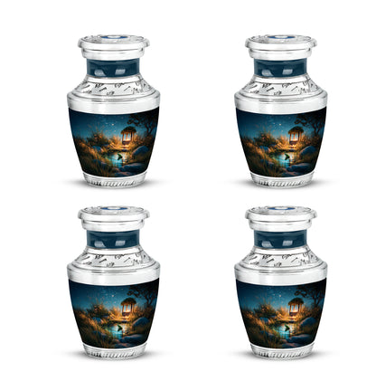 Sky Blue Frog Cremation Urn back view with polished surface - contemporary frog design with modern artistic flair - 10 inch aluminum urn for cremated remains