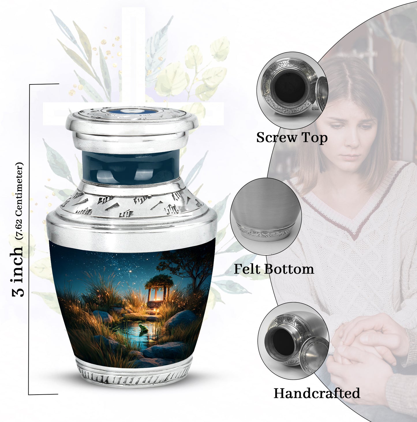 Cobalt Blue Frog Cremation Urn top-down view of secure threaded lid - artistic frog interpretation with creative detail - mini keepsake memorial for portion of cremation ashes