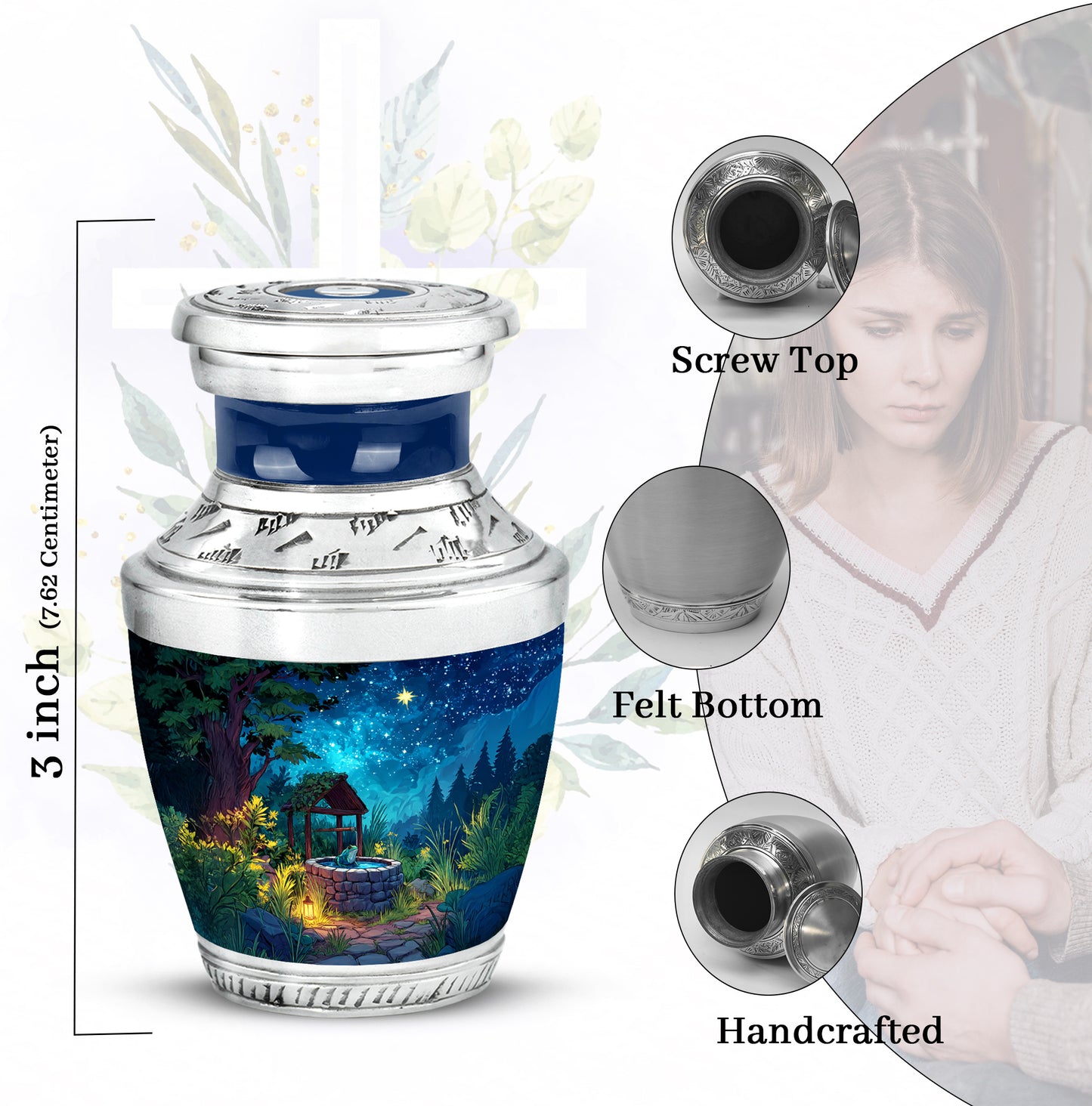 Cornflower Blue Frog Cremation Urn top-down view of secure threaded lid - artistic frog interpretation with creative detail - mini keepsake memorial for portion of cremation ashes