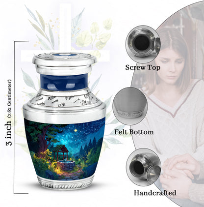 Cornflower Blue Frog Cremation Urn top-down view of secure threaded lid - artistic frog interpretation with creative detail - mini keepsake memorial for portion of cremation ashes