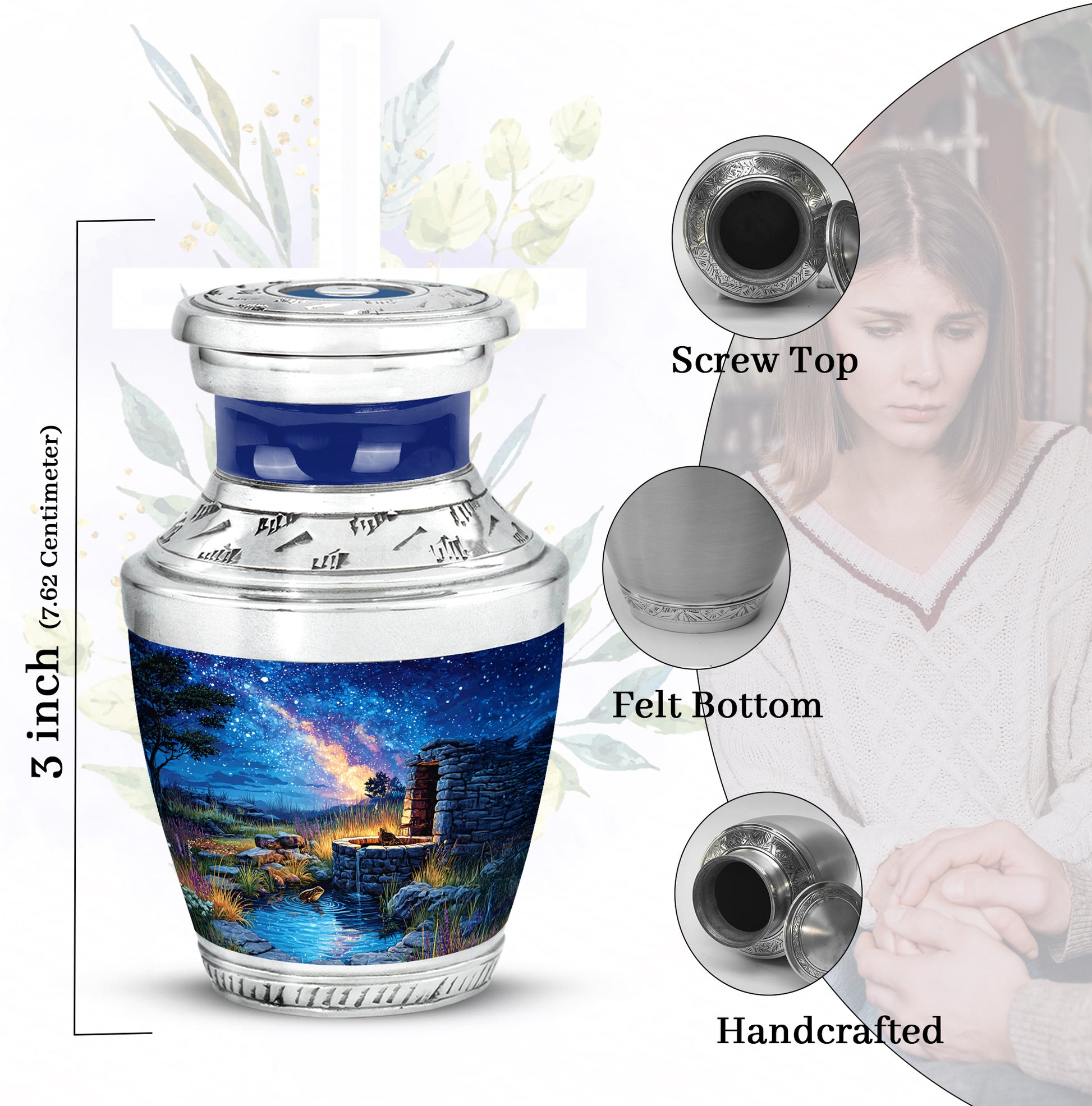 Pastel Blue Frog Cremation Urn top-down view of secure threaded lid - contemporary frog design with modern artistic flair - mini keepsake memorial for portion of cremation ashes