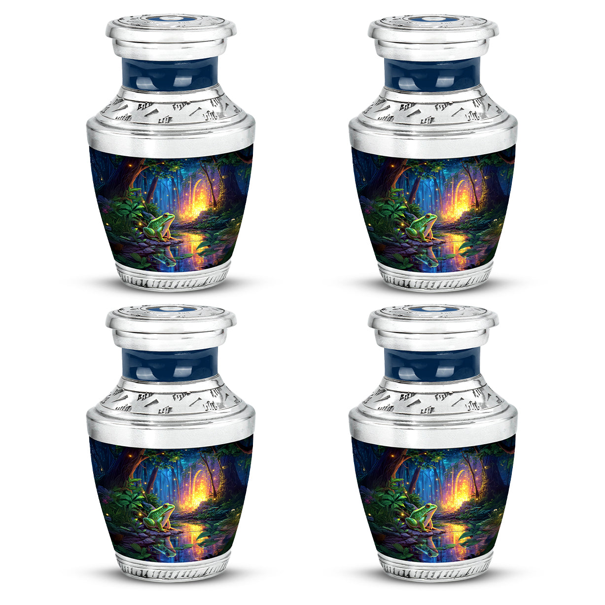 Azure Frog Cremation Urn back view with polished surface - contemporary frog design with modern artistic flair - 10 inch aluminum urn for cremated remains