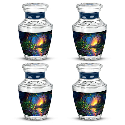 Azure Frog Cremation Urn back view with polished surface - contemporary frog design with modern artistic flair - 10 inch aluminum urn for cremated remains