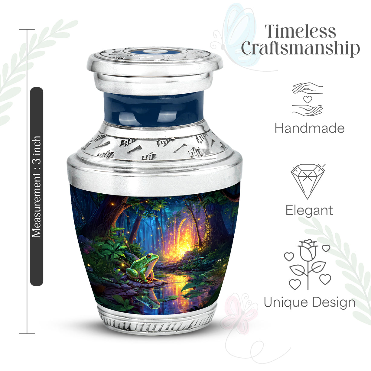 Sky Blue Frog Cremation Urn top-down view of secure threaded lid - contemporary frog design with modern artistic flair - mini keepsake memorial for portion of cremation ashes