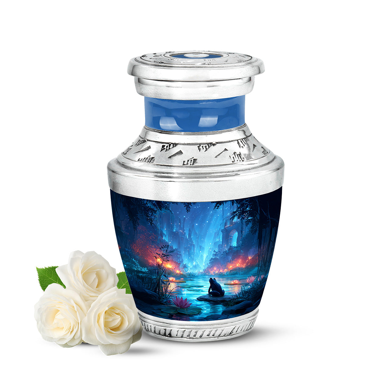 Personalized Seraphic Frog Cremation Urns - Blue 10-inch, 200 cu in - Yatskia