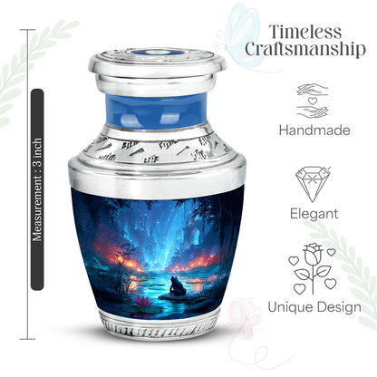 Indigo Frog Cremation Urn top-down view of secure threaded lid - contemporary frog design with modern artistic flair - mini keepsake memorial for portion of cremation ashes