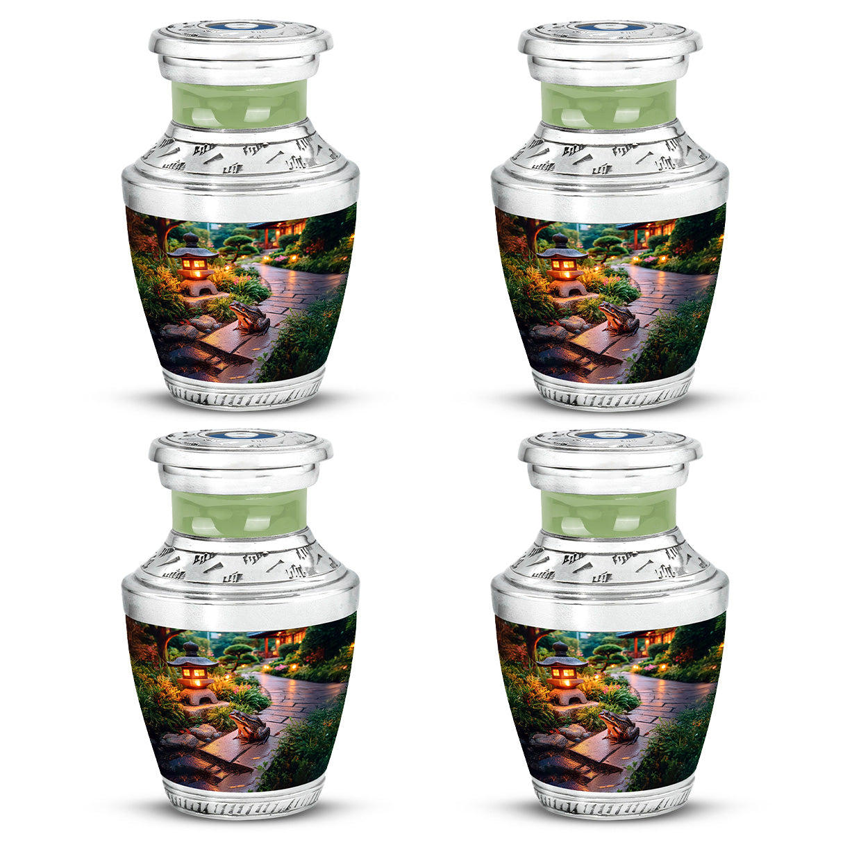 Lemon Yellow Frog Cremation Urn back view with polished surface - artistic frog interpretation with creative detail - 10 inch aluminum urn for cremated remains