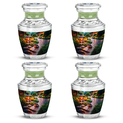 Lemon Yellow Frog Cremation Urn back view with polished surface - artistic frog interpretation with creative detail - 10 inch aluminum urn for cremated remains