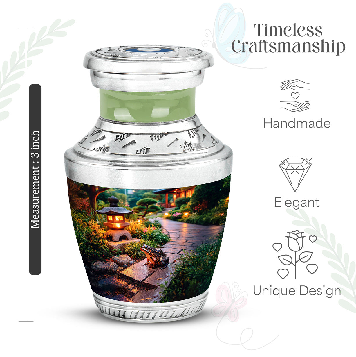 Sunshine Yellow Frog Cremation Urn top-down view of secure threaded lid - artistic frog interpretation with creative detail - mini keepsake memorial for portion of cremation ashes