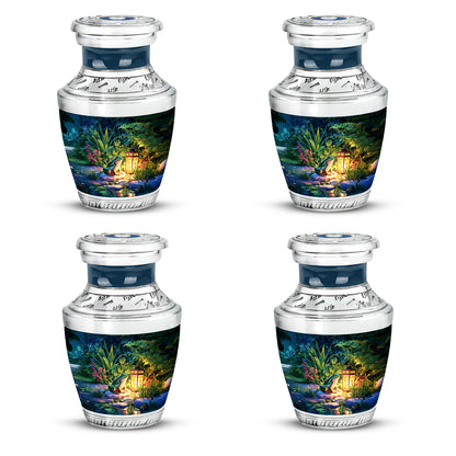 Navy Blue Frog Cremation Urn back view with polished surface - contemporary frog design with modern artistic flair - 10 inch aluminum urn for cremated remains