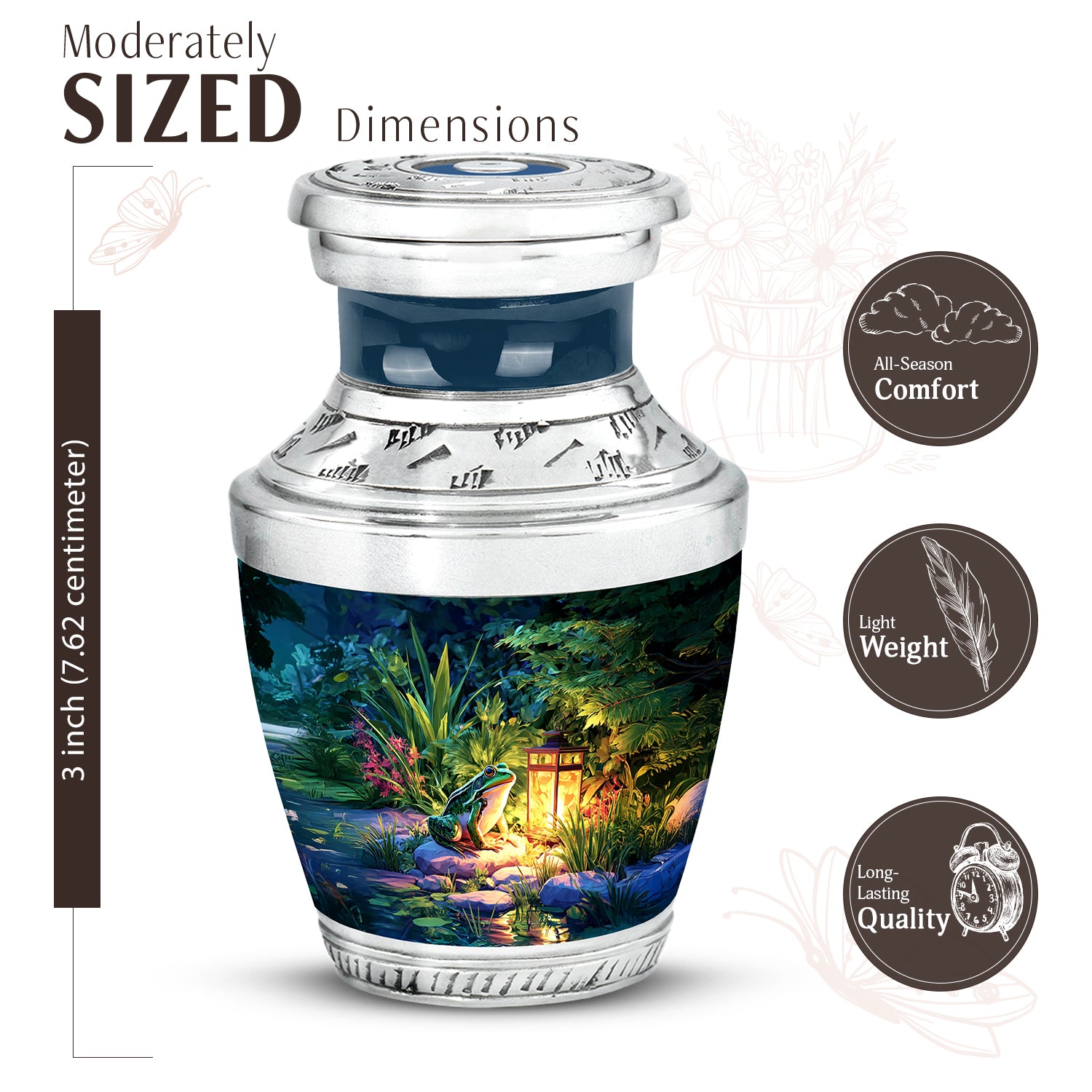 Twilight Blue Frog Cremation Urn top-down view of secure threaded lid - artistic frog interpretation with creative detail - mini keepsake memorial for portion of cremation ashes