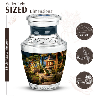 Burnished Gold Frog Cremation Urn top-down view of secure threaded lid - artistic frog interpretation with creative detail - mini keepsake memorial for portion of cremation ashes