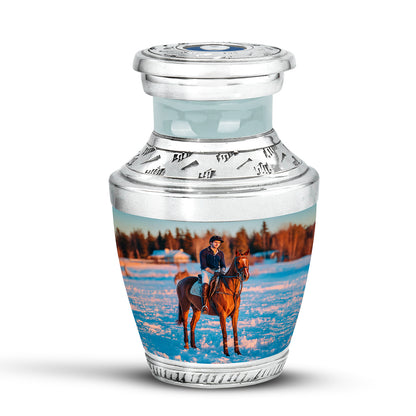 Personalized Silver Revered Horse Polo Cremation Urns for Human Ashes - 10-inch, 200 cu in - Yatskia