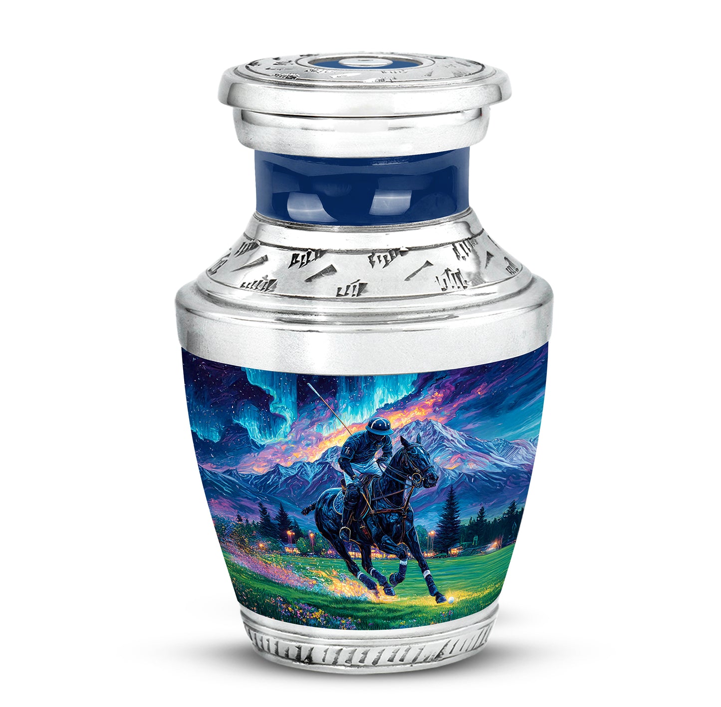 Personalized Eternal Horse Polo Cremation Urns - Blue 10-inch, 200 cu in - Yatskia