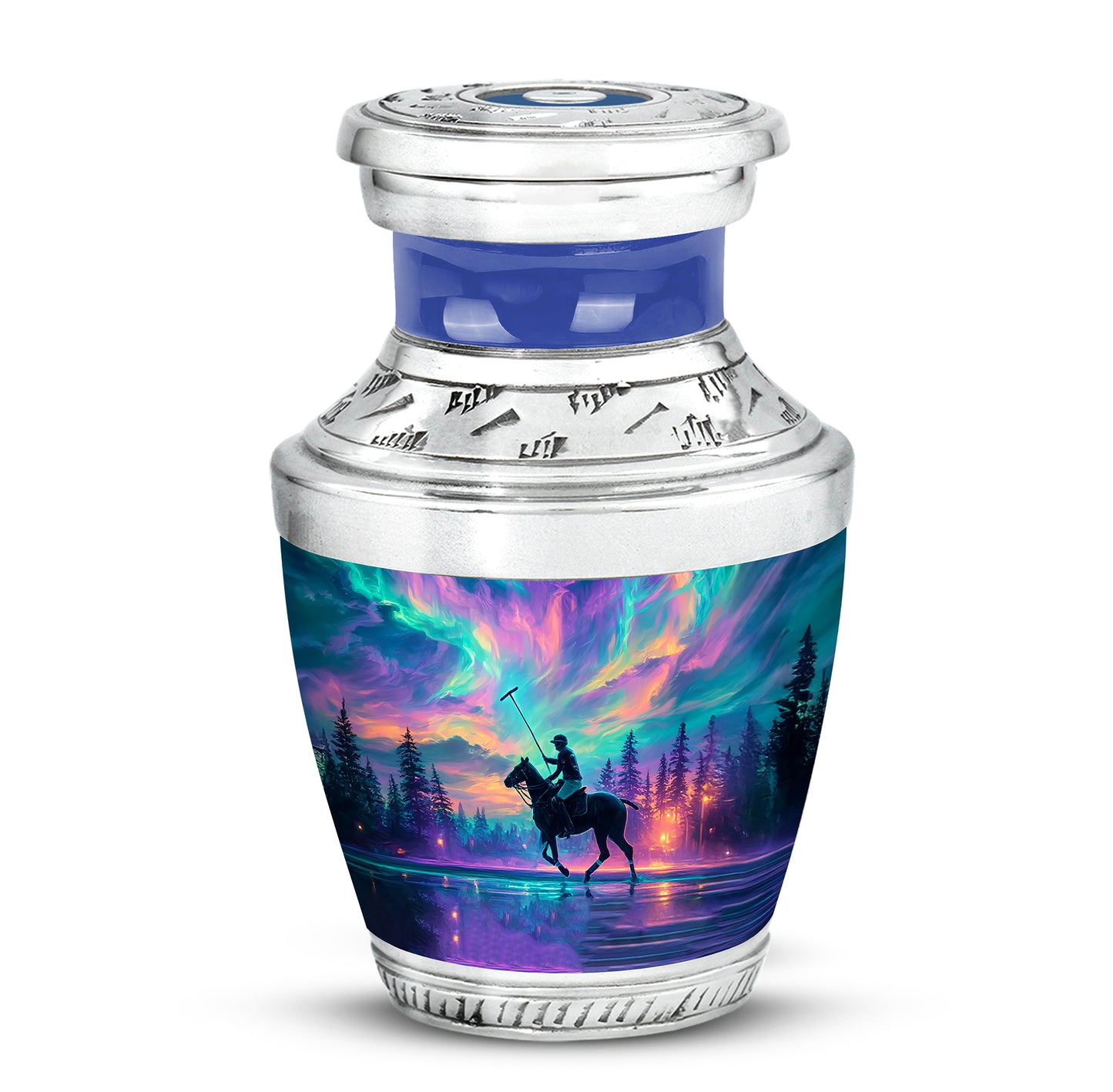 Distinguished Blue Horse Polo Cremation Urn for Ashes - 10-inch, 200 cu in - Yatskia