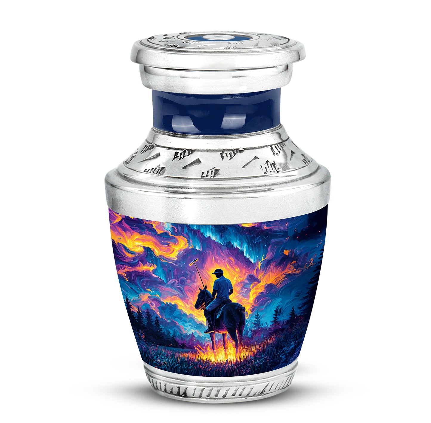Blue Horse Polo Celebration Cremation Urns for Human Ashes - 10-inch, 200 cu in - Yatskia