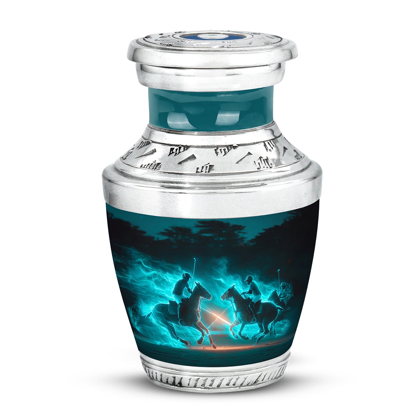 Teal Horse Polo Celebration Cremation Urns for Human Ashes - 10-inch, 200 cu in - Yatskia