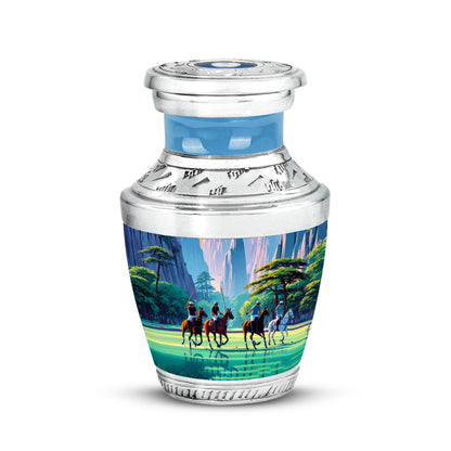 Illustrious Horse Polo Memorial Cremation Urns - Blue 10-inch, 200 cu in - Yatskia