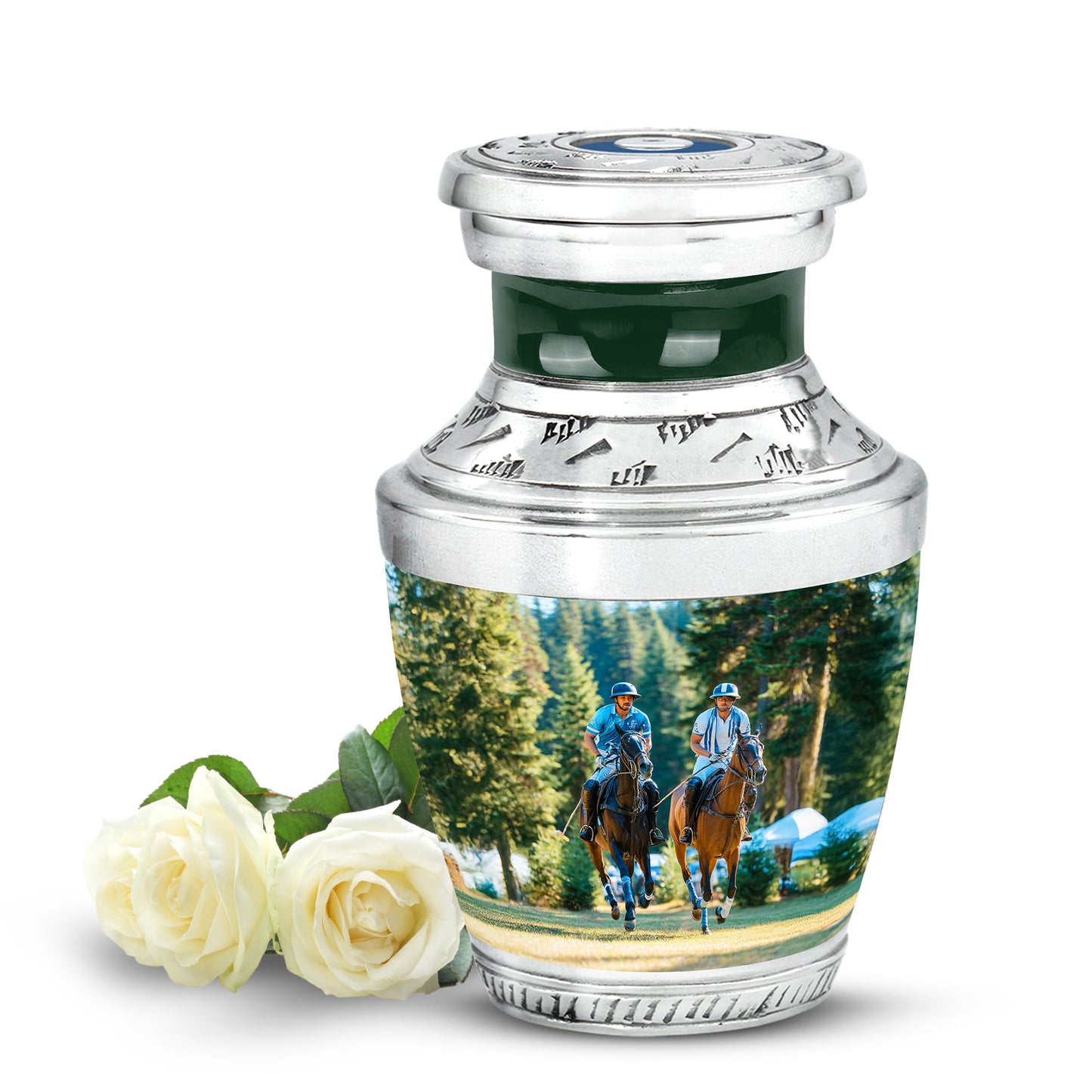 Green Exquisite Horse Polo Memorial Urn for Ashes - 10-inch, 200 cu in - Yatskia