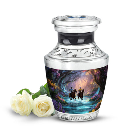 Luminous Black Horse Polo Legacy Urn for Human Ashes - 10-inch, 200 cu in - Yatskia