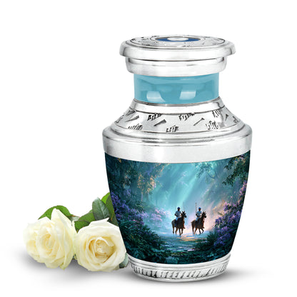 Teal Serene Horse Polo Memorial Urn for Ashes - 10-inch, 200 cu in - Yatskia